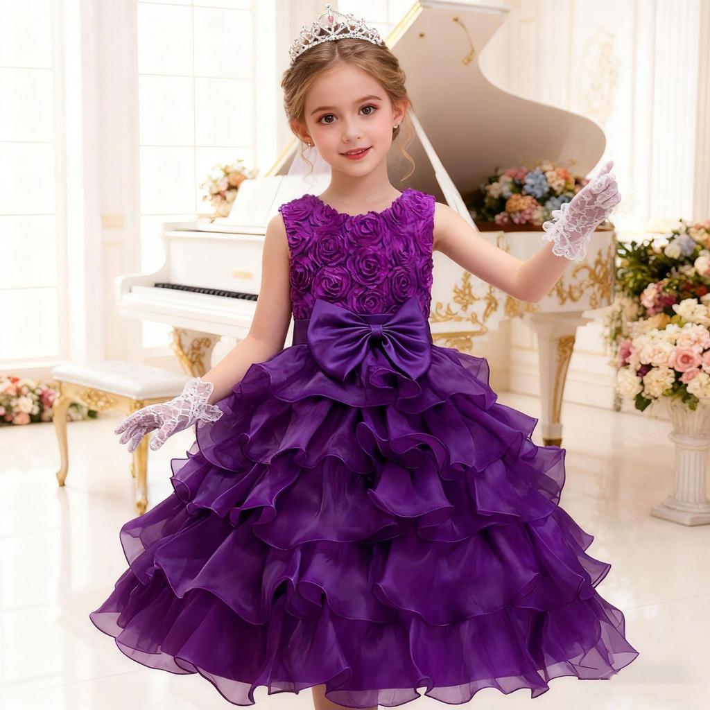 Children's Wedding Dress Big Children's Dress Girl's Flower Girl Rose Princess Dress in Stock