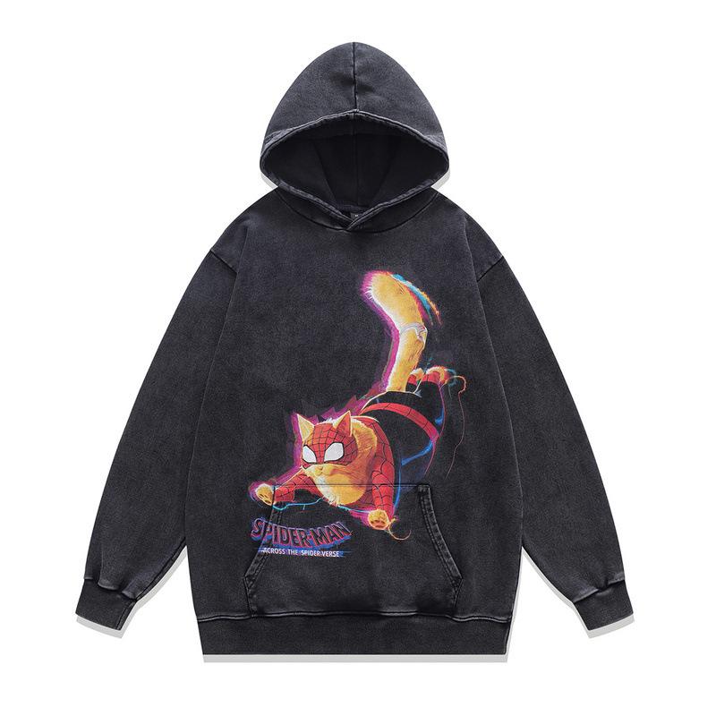 Moletom com Capuz Americano Retrô Estampa Direta em Tinta Branca Oversize Lavado Velho para Homens e Mulheres