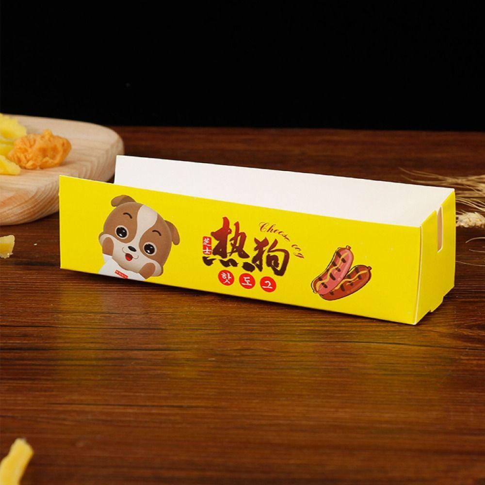 100PCS Boat Shape Sausage Tray Paperboard Takeaway Container Hot Dog Packaging Box Catering Use