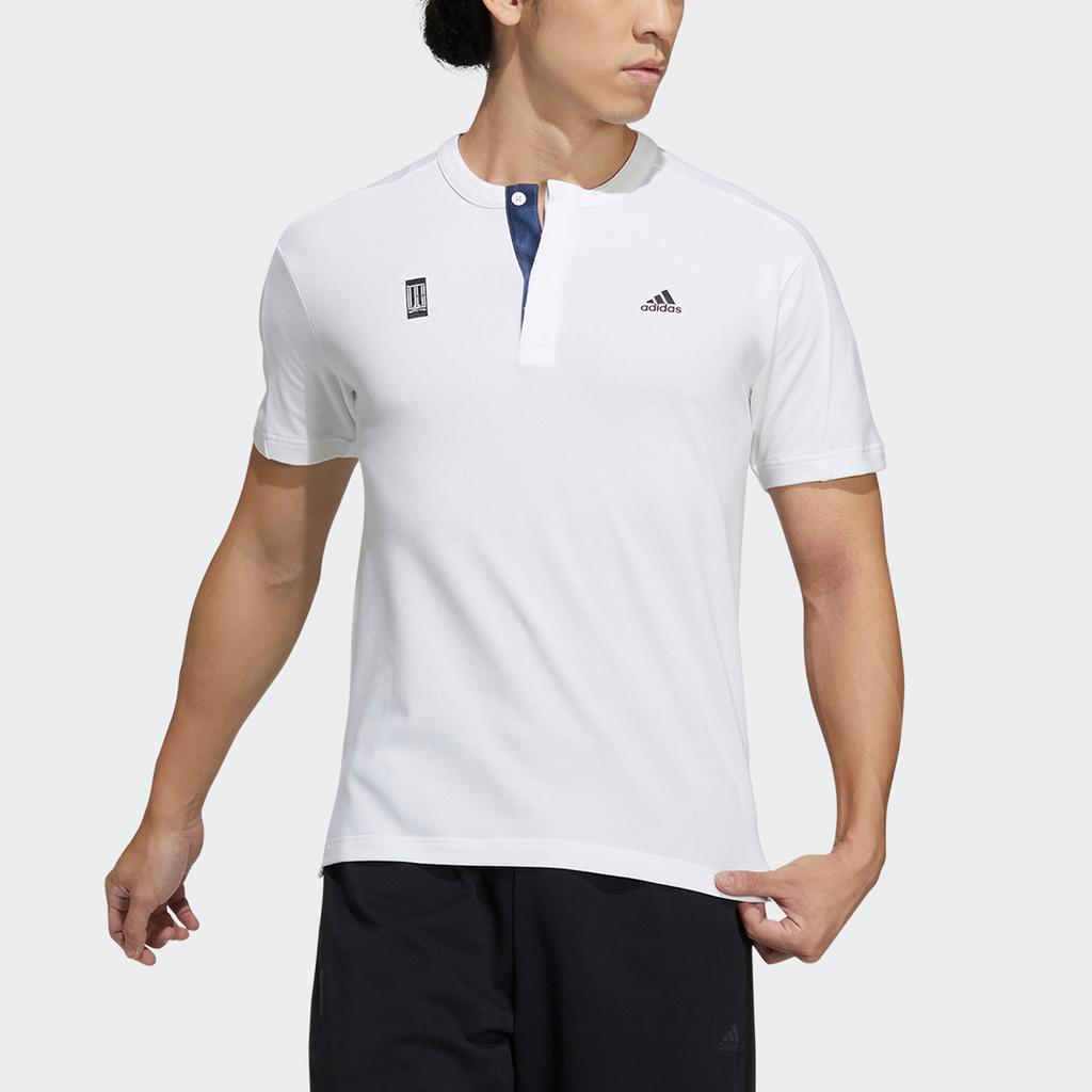 Adidas Henley Sport Casual Short Sleeve T-Shirt Men Tops White GP1827