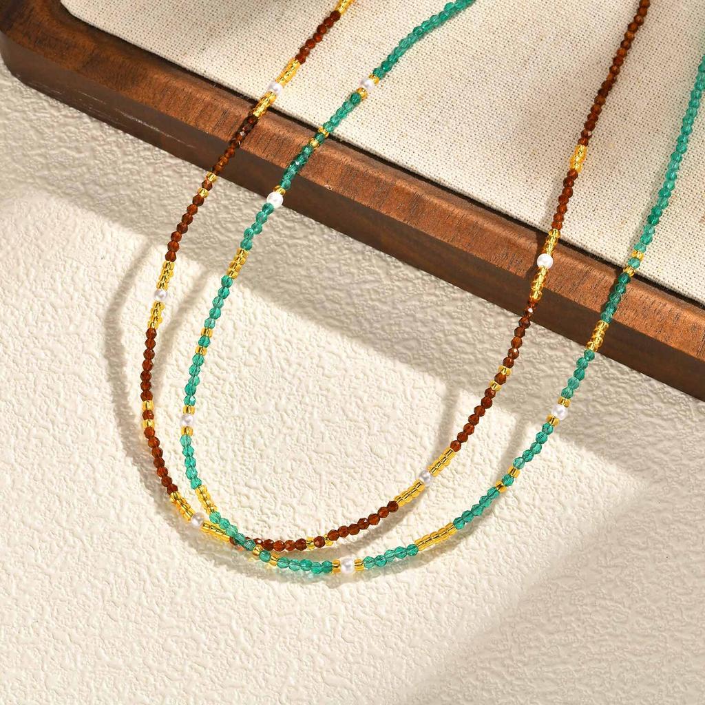 Beaded Choker Necklace for Women, 18K Gold Plated Boho Colorful Natural Stone Beads Chain Necklace stackable Handmade Jewelry