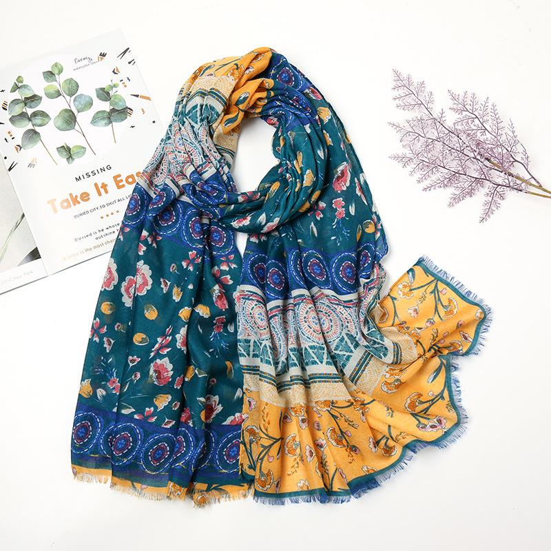 Fashion Luxury Ink Painting Floral Tassel Viscose Shawl Scarf Lady High Quality Wrap Pashmina Stole Bufandas Muslim Hijab