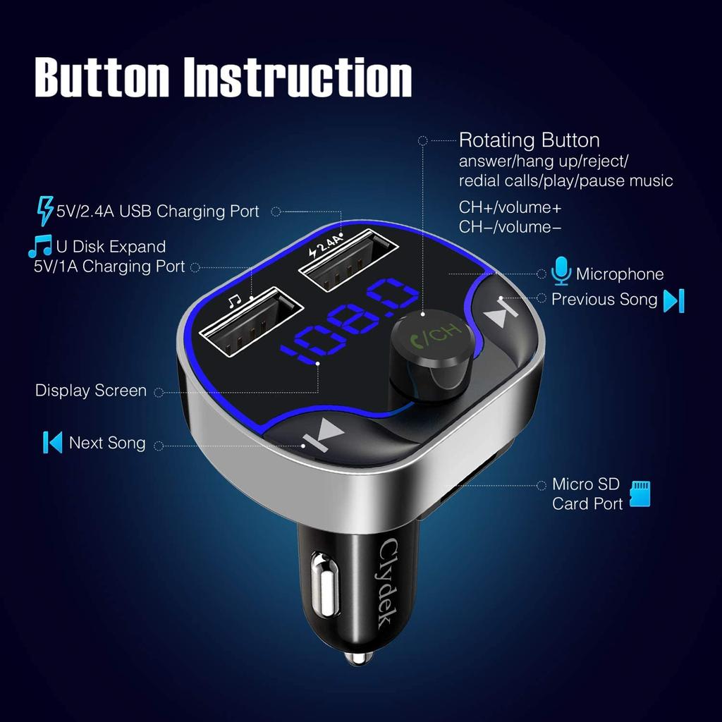 Support Micro SD Card Hands Free ORIA Bluetooth FM Transmitter Blue Radio Transmitter Universal Car Charger with Dual USB Charging Ports Support Micro SD Card Hands Free ORIA Bluetooth FM Transmitter Blue Radio Transmitter Universal Car Charger with Dual USB Charging Ports