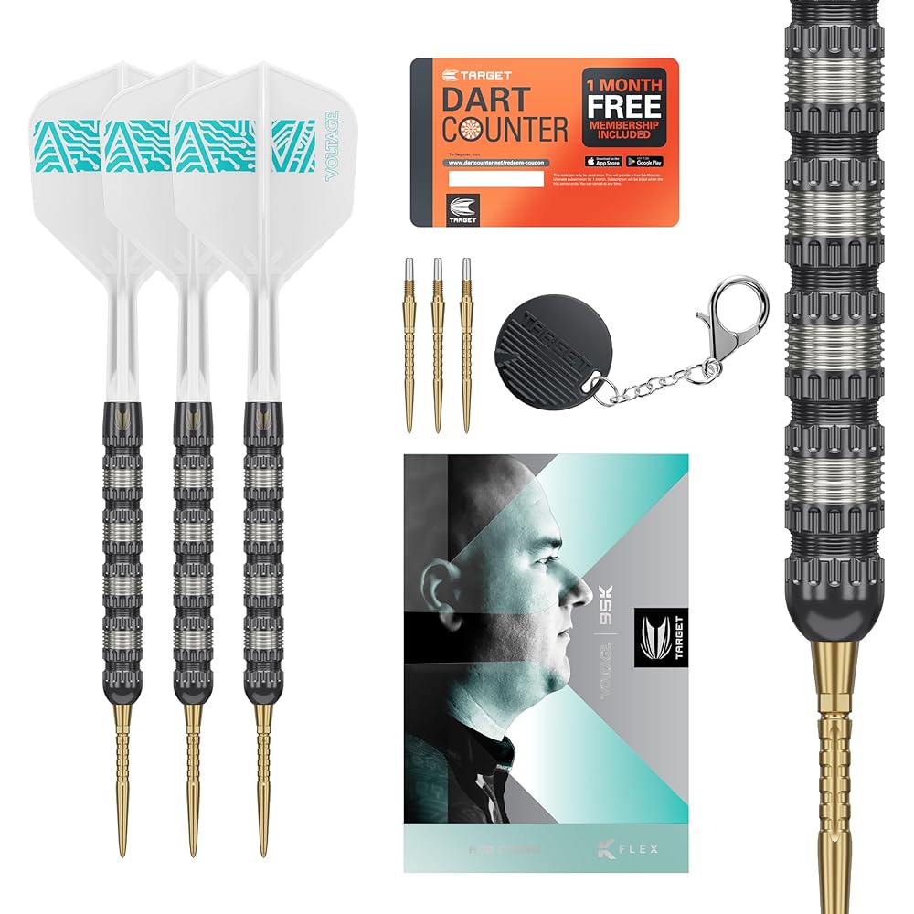 

TARGET Darts Rob Cross 95K Steel Tip Swiss Point Darts, 95% Tungsten Darts with K Flex Flights, 22G | Voltage Darts, Player Edition Swiss Point K Flex