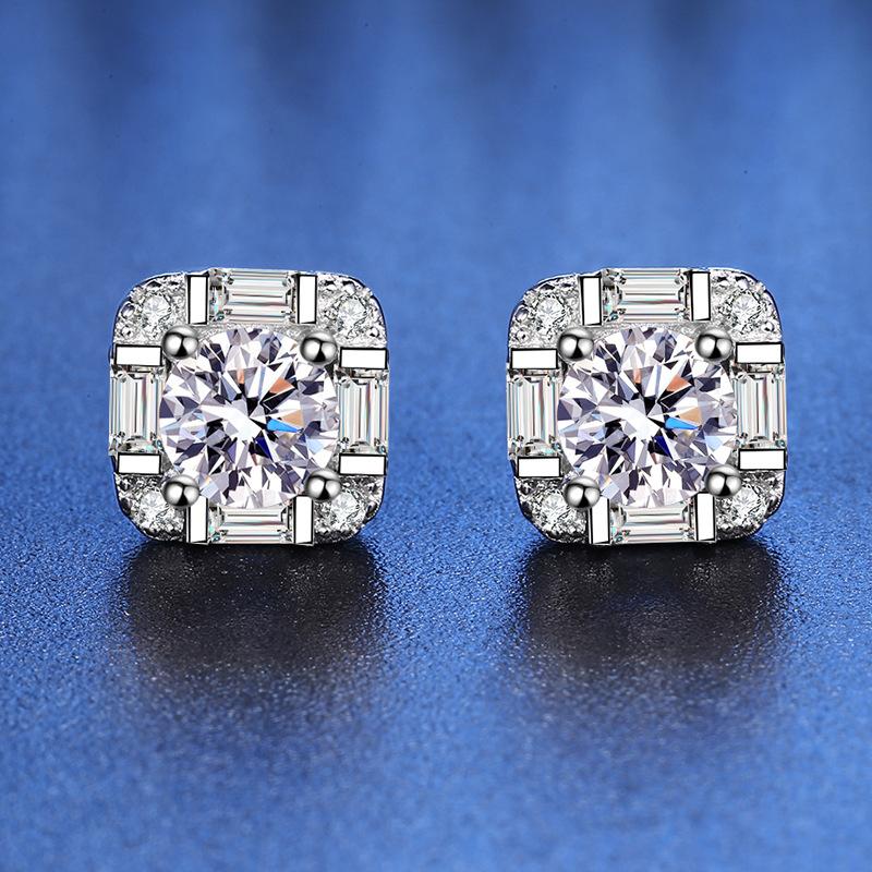 5mm S925 Silver Geometric Square Stud Earrings Mini Elegant Fashion Moissanite Earrings D VVS1 Delicate Jewelry