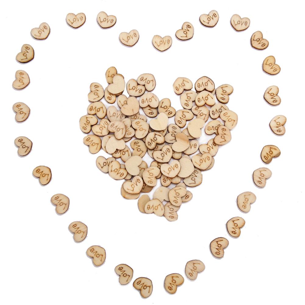 100pcs/set Kids DIY Burlywood Heart Shape LOVE Text Wooden Hand Painted Patch 12*15mm