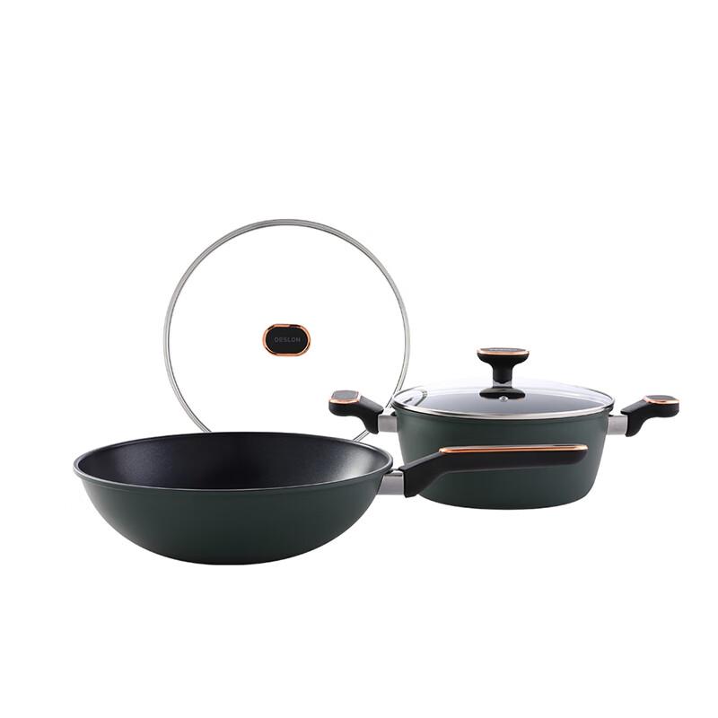 DESLON Langyi Refined Iron Non-stick Wok 2-Piece Set