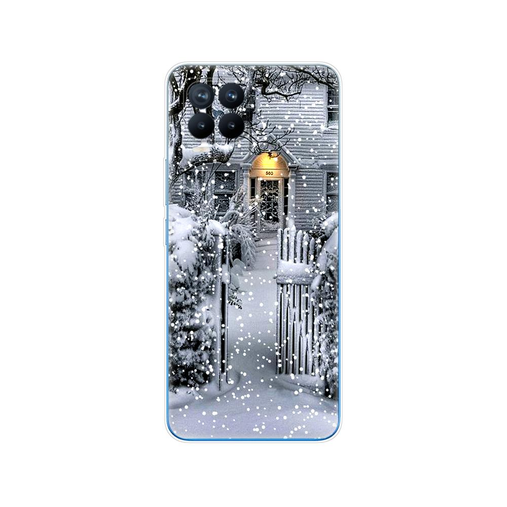 Für Realme 8 Hülle 6,4 Zoll Rückseitige Telefonabdeckung Für Realme 8 Pro OPPO Realme8 4G RMX3085 Stoßstange Winter Weihnachten Schnee Baum Neujahr