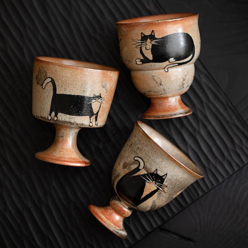 Ru Kiln Zhiye Cat Tea Cup Ceramic Retro Porcelain Teacups Master Cup High Foot Tasting Mug Chinese Kung Fu Japanese Tea Teaware