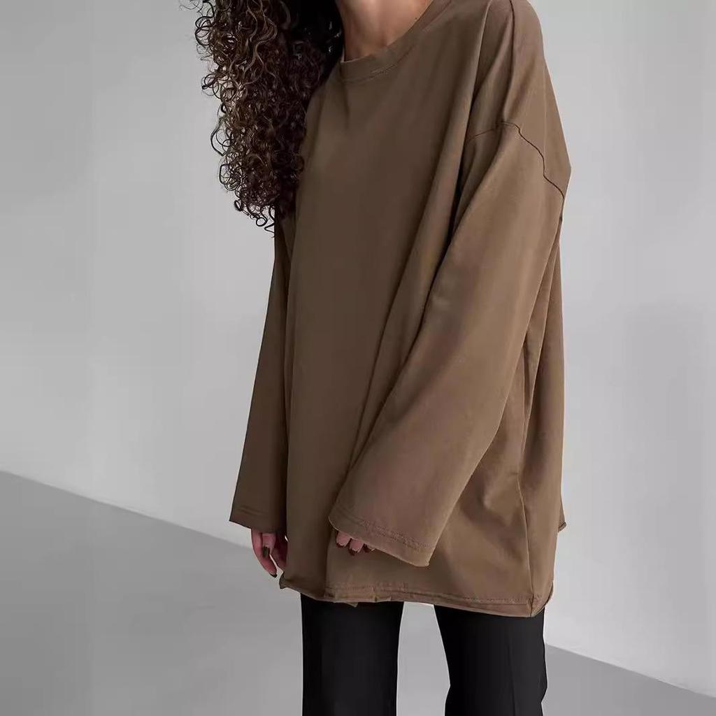 Frühling 2024 Damen reines Baumwoll-T-Shirt mit lockerem Schnitt und langen Ärmeln - GUIYAKECOOL