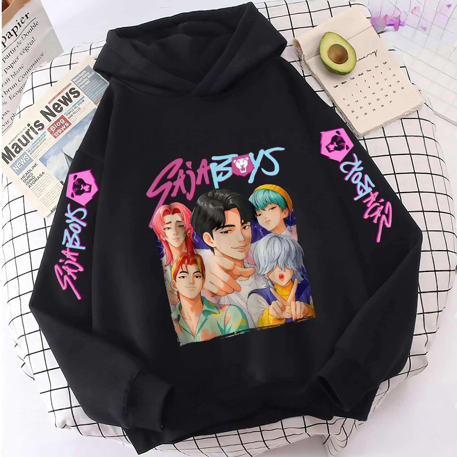 

Осенние K-pop Худи с принтом Демон Охотники Саджа для детей Модные теплые детские толстовки с длинным рукавом Повседневные с капюшоном из флиса Уличная одежда 110