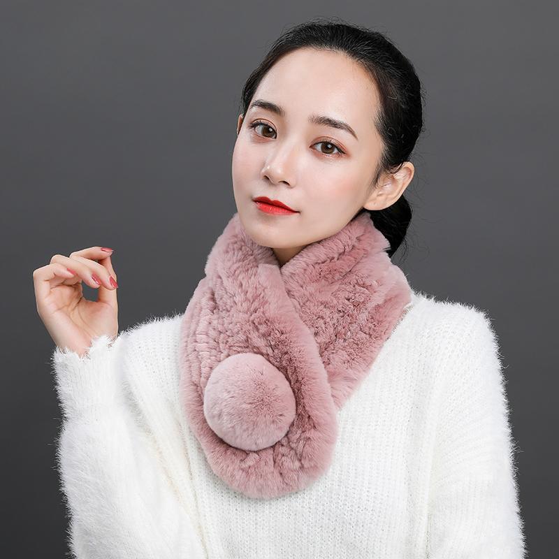 

Шарф из кроличьего меха для женского комплекта на шею, тренд зимнего маленького шарфа, модный меховой шарик, меховой шарф, меховой воротник, защита шеи из натурального меха