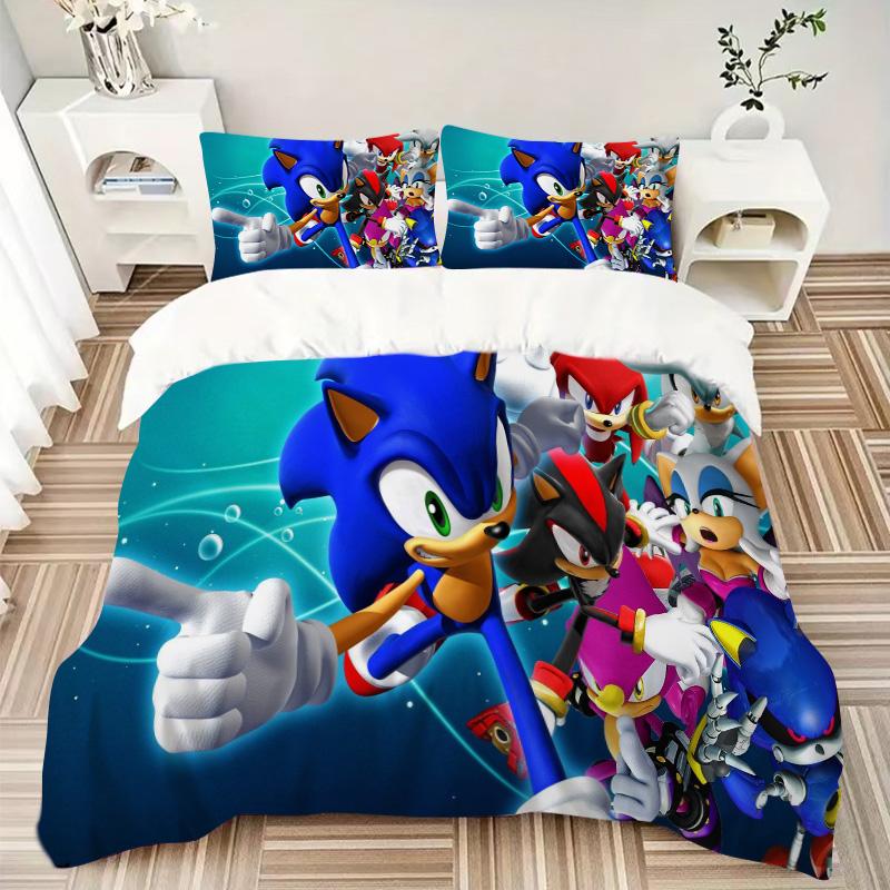 Sonic Adventure Team Sonic Print 3Pcs Bedding Setduvet Cover With 2 Bedropillowcase Home Birthday Gift