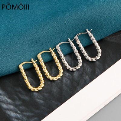 925 Sterling Ezüst U-alakú Fülbevaló Nőknek Egyszerű Francia Csavart Kötél Karika Fülbevaló Boucle D’Oreille Argent