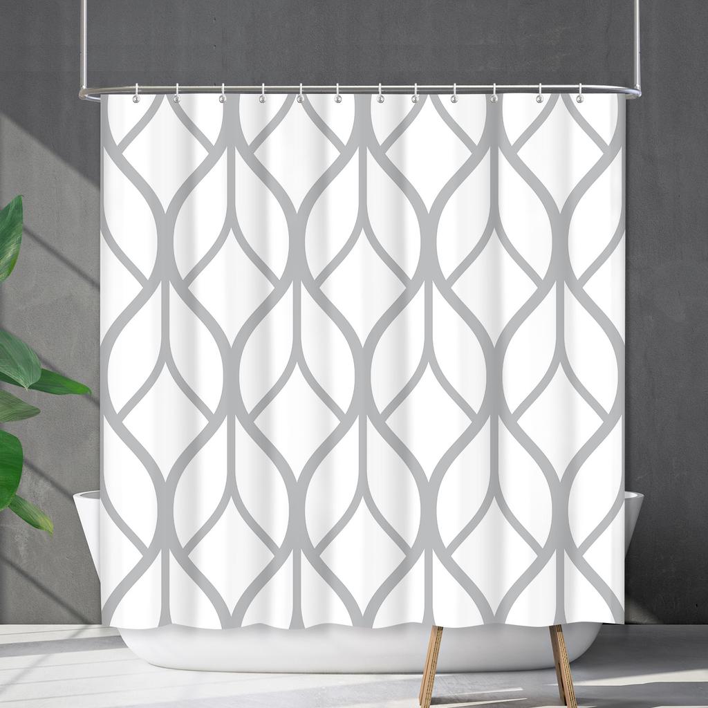 Shower Curtain Waterproof And Mildew-Proof Line Lattice Bathroom Striped Bathroom Curtain Shower Curtain Partition Curtain Free Of Punching