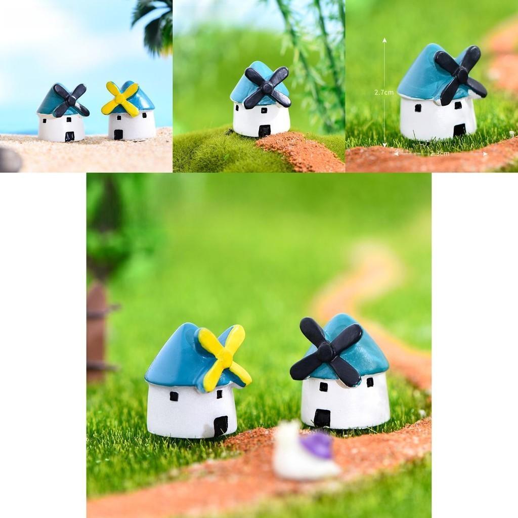 Cute Carton Black Windmill Resin Castle Decorative Miniature For Terrariums And Plants