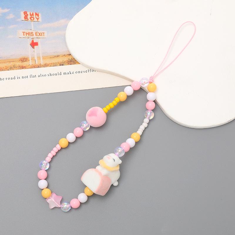 New Floral Fragrance Style Phone Chain with Beaded Pendant and Anti-Drop Lanyard for Women