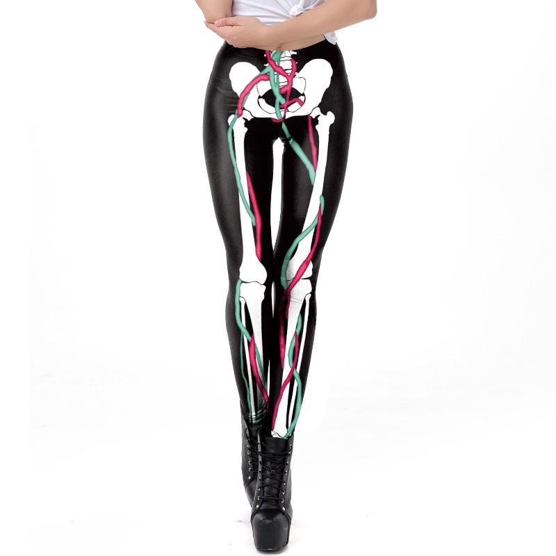 Halloween Damen Skelett Totenkopf Fledermaus Digitaldruck Horror Hose Leggings Skinny Jogginghose Kleine Füße Mädchen