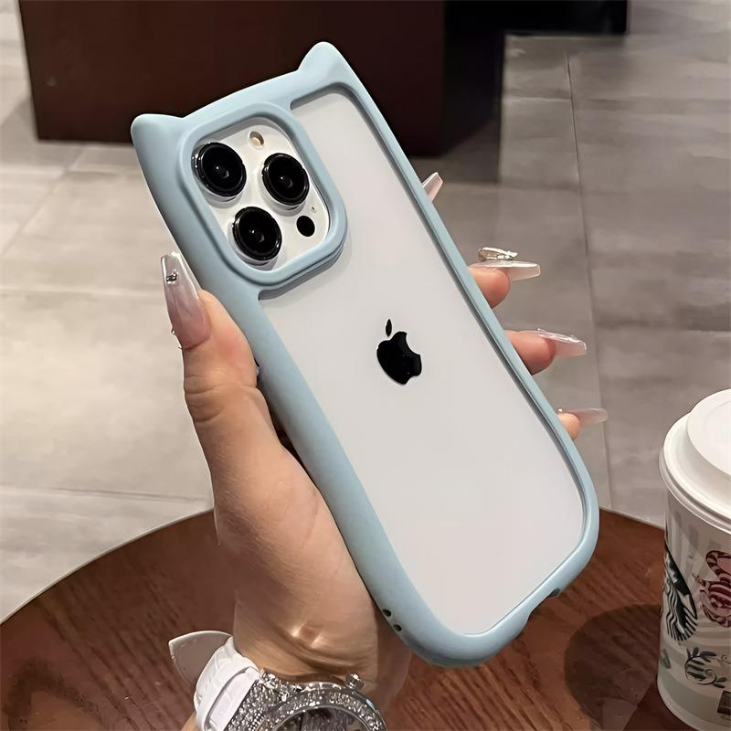 For IPhone15 Mobile Phone Case Couple Creative Cat Ears Acrylic Tpu for Apple 14 Transparent Protective Hard Case
