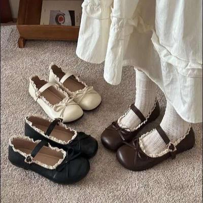Girly Heart Bow Mary Jane Small Leather Shoes Women's Small Flower Buds Spring 2025 New Lolita with Skirt