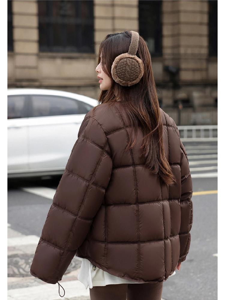 Round Neck Square Quilting Down Jacket Women's Loose Plus Size Outwear