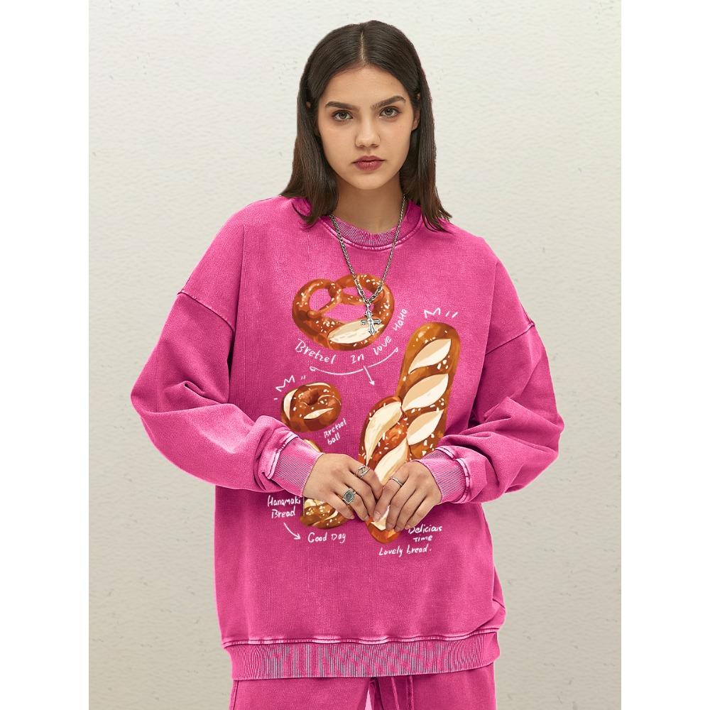 

Delicious And Rich Alkaline Bread Print Washed Sweatshirt Women Loose Casual Pullovers Cotton Sportswear Crewneck Clothes S