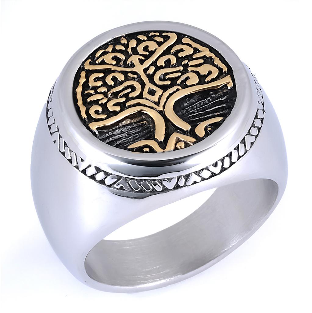 Mens Vintage Hip Hop Style Tree of Life Botanical Element Stainless Steel Ring