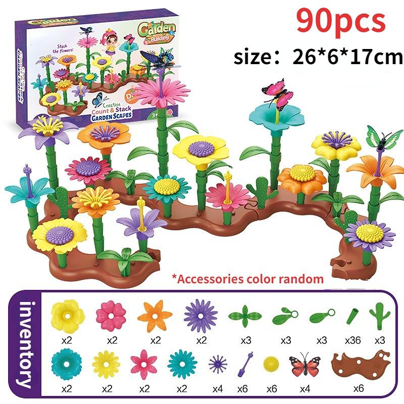 90 stk/sett gjør-det-selv-barn Blomsterarrangementblokker Leketøy Kreativ montering Hagepuslespill Leker Flerskiftende hagebyggeklosser