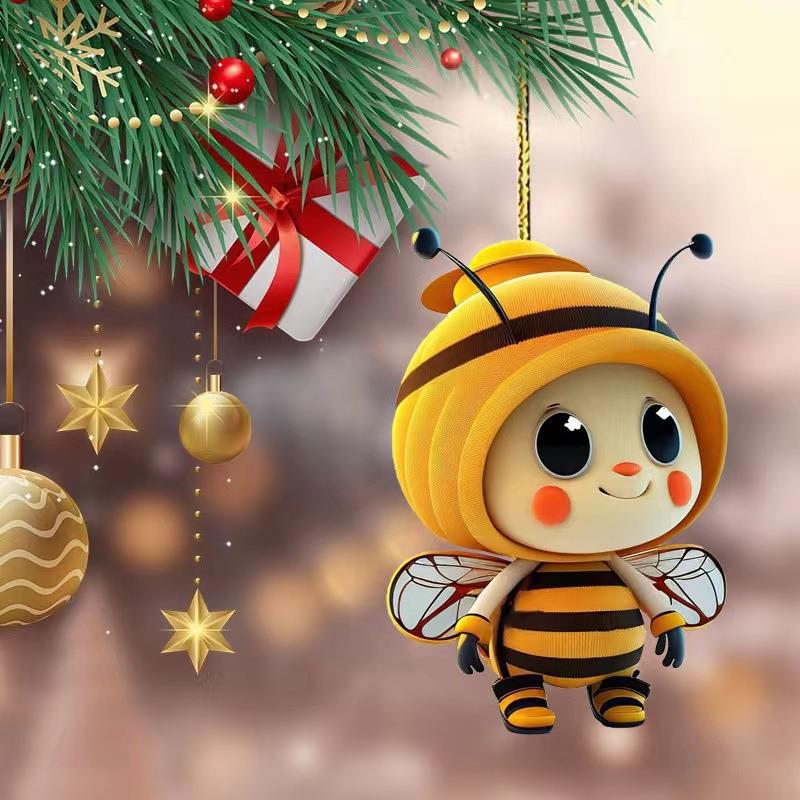New Animal Keychain Cute Cute Bee Dog Pig Acrylic Pendant Car Rearview Mirror Pendant Gift Christmas Tree Ornaments