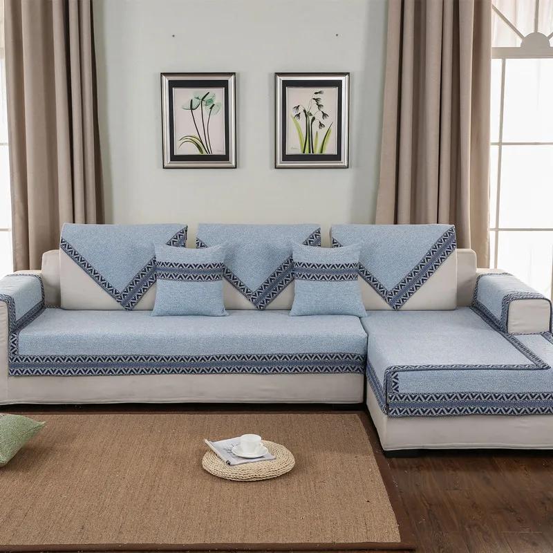 

Бавовняна коса однотонний чохол на диван нековзкий диванний килимок домашній мінімалізм прикраса для вітальні комбінована диванна подушка 60x60cm 1pcs синій