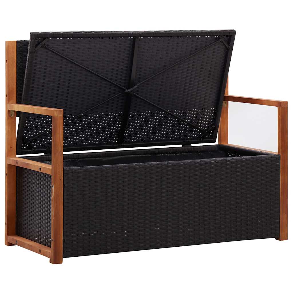 Storage Bench 115 cm Poly Rattan Solid Acacia Wood Black