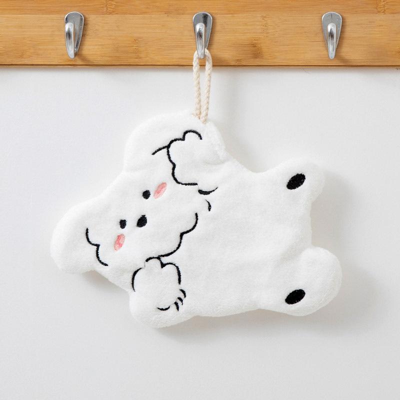 New coral fleece cute dog hand towel can be hung in the kitchen and bathroom without shedding hair absorbent cartoon children's towel