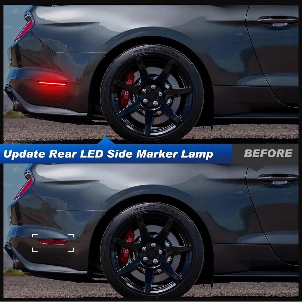 LED Side Marker Lights Compatible with 2015- Mustang S550 GT, Rear Dynamic Startup Side Markers, Rear Fender Markers Lamps Assembly, Smoked Len Red