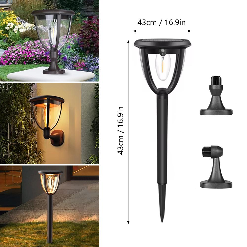 2 PCS Solar Bulb Wall Light Outdoor Waterproof Wall & Ground 2 Modes Mount Front Porch Patio Fence Yard Garage