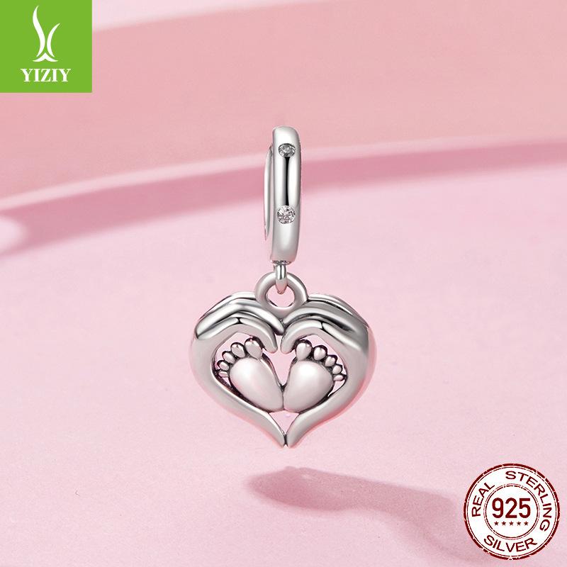 Guardian Pendant 925 Silver Creative Love Footprint Beaded Diy Bracelet Bead Accessories Mother'S Day Gift