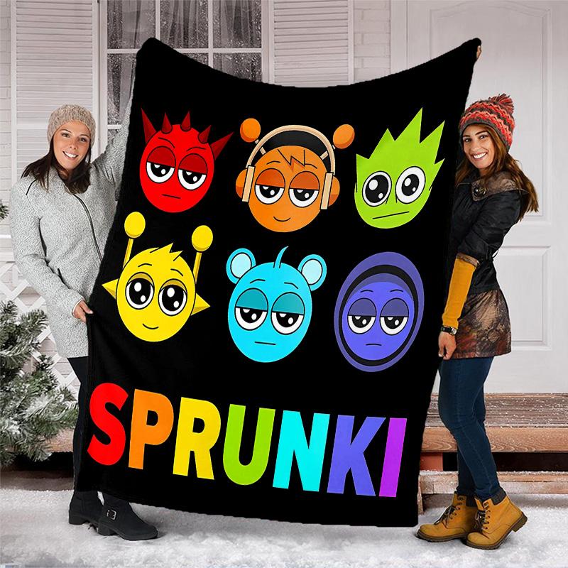 1pc SPRUNKI2 Theme Blanket - Digital Print, Polyester, Cozy for All Seasons, Perfect for Outdoor, Camping, and Travel