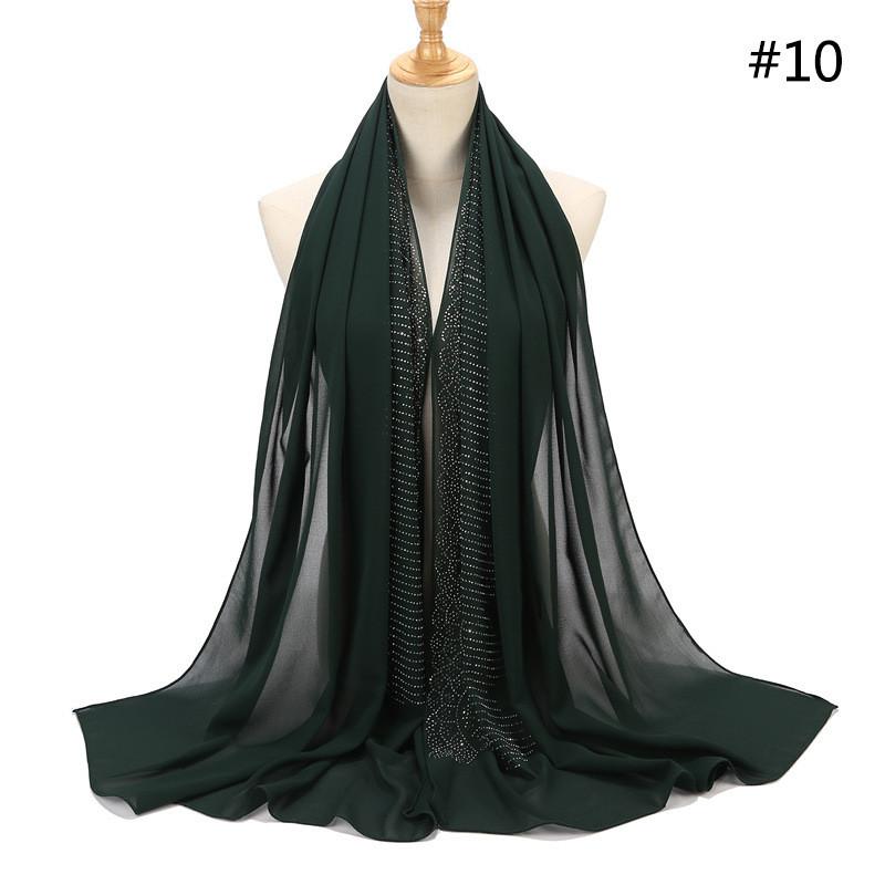 Women Rhinestone Chiffon Solid Color Muslim Head Scarf Shawls And Wraps Pashmina Bandana Female Foulard Hijab Stores
