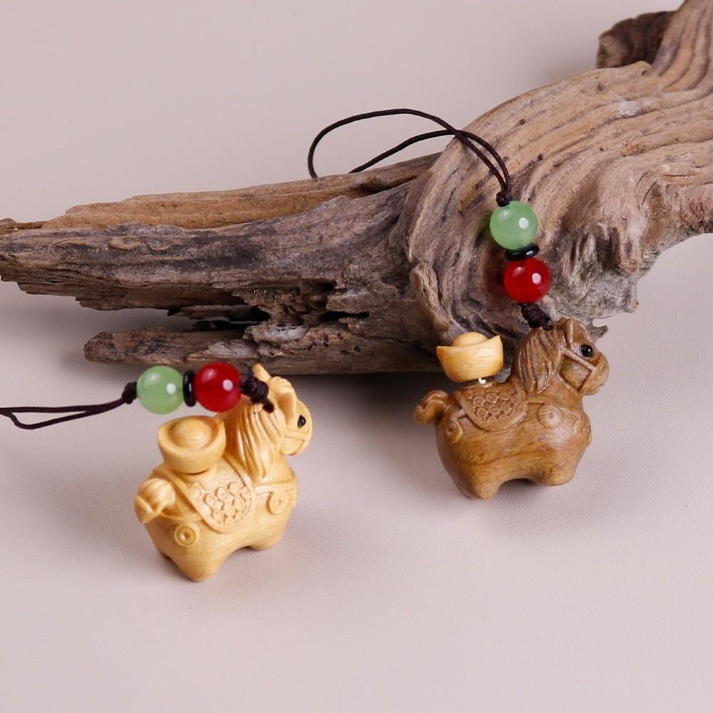 Ornament Wooden Horse Keychain Chinese Style Carved Foal Pendant Zodiac Horse Pendant Bag Charm