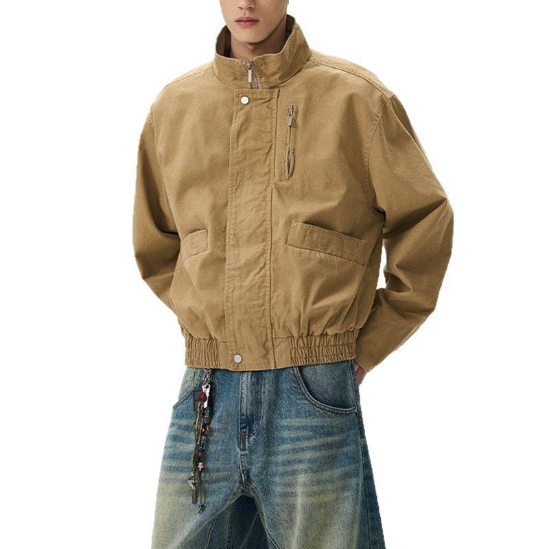 Unisex Retro Stand-Collar Bomber Jacket - Spring/Autumn Short Loose Casual Outerwear