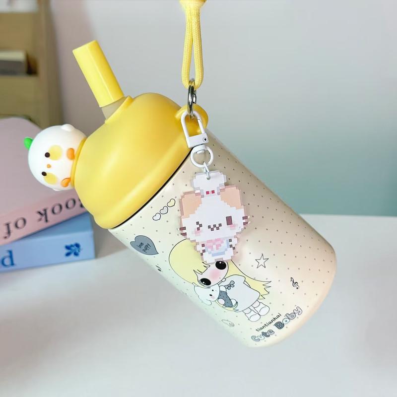 Cute Stainless Steel Kids Straw Water Bottle
