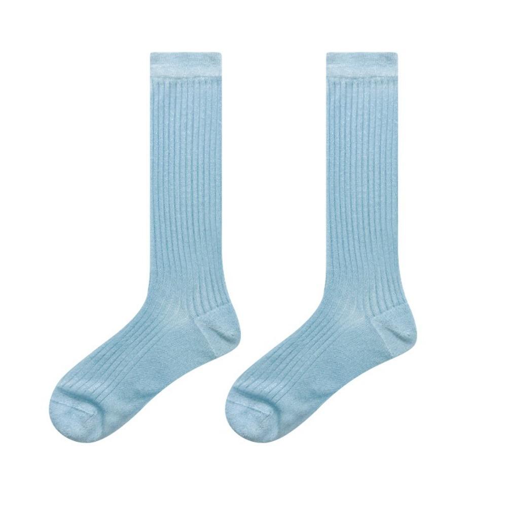 

Shiny Mid Tube Socks Thin Pile Up Sock Fashionable JK Calf Socks Sweet Girls синий