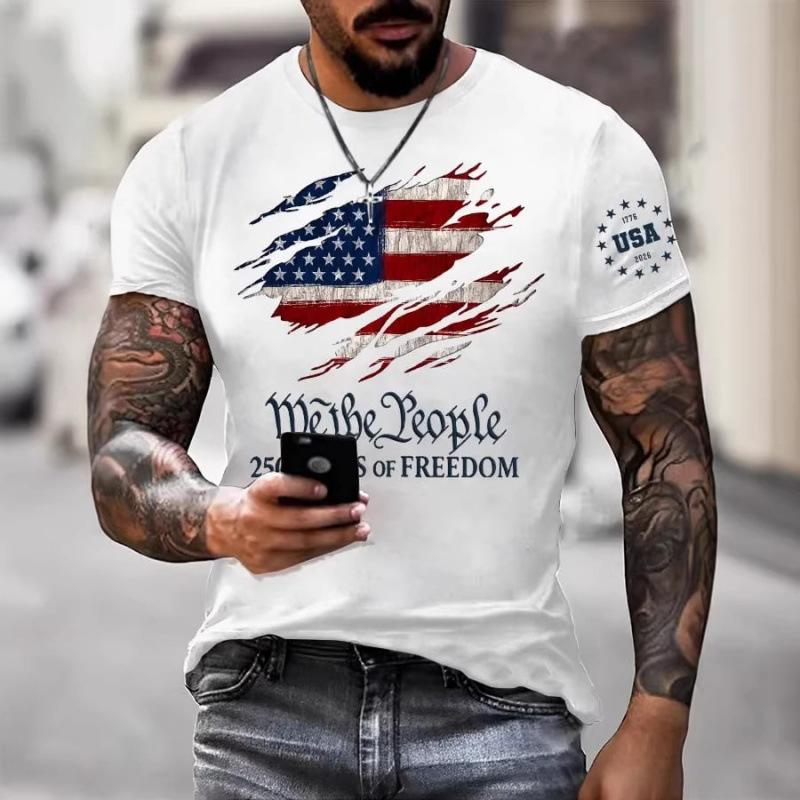 Summer Fashion Printed Men's Plus Size Loose Comfortable Soft Breathable Lightweight Round Neck Short Sleeved T-shirt