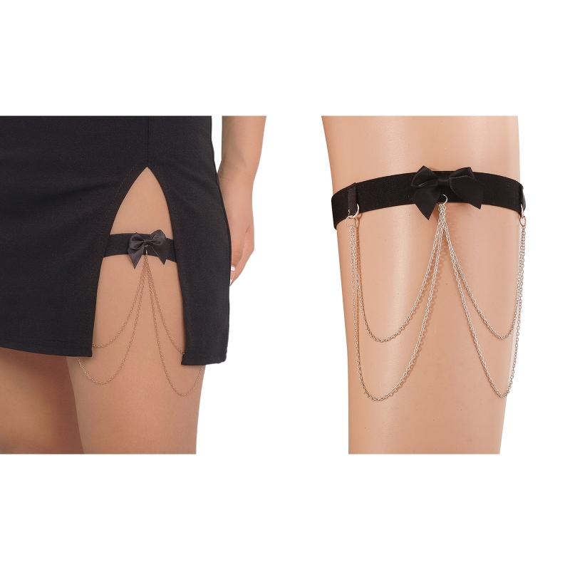 Leg Chain Sexy Boho Style Bowknot Decor Thigh Chains Shinning Body Chain Festival Rave Body Supplies for Women Girls