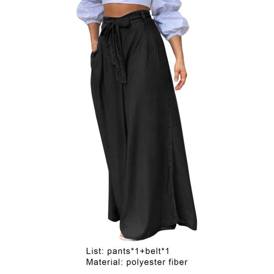 Women Pants Solid Color Oversized Long Tight Waist Wide Leg Lady Pants