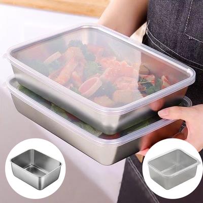 1 Stück Edelstahl Kühlschrank Lebensmittel Lagerung Box Mit Kunststoff Deckel Bereiten Lebensmittel Frische Erhaltung Box Picknick Box