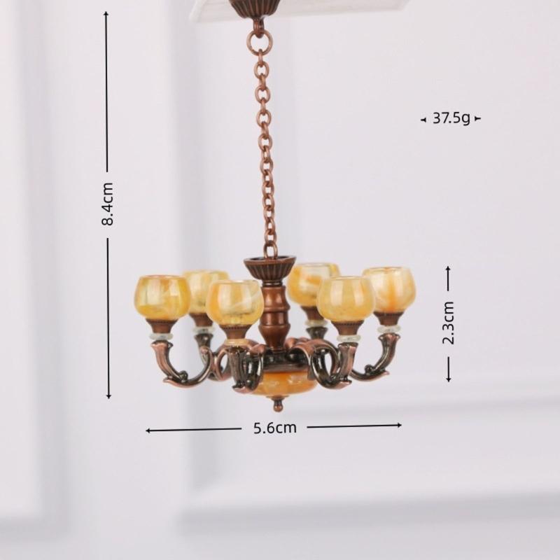 1/12 Miniature Chandelier Lamp Model Figurine Furniture For Doll House Living Room Decoration With Realistic Design