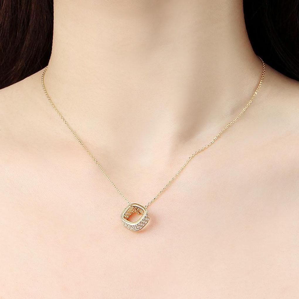 925 Silver Gold Plated Square Cubic Ring Necklace