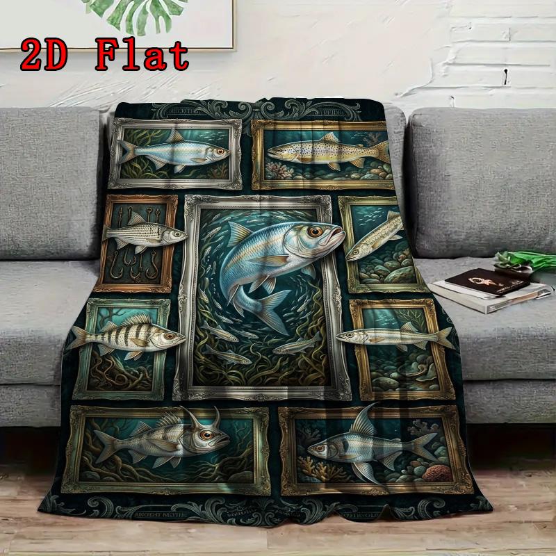 Fish Species Collection 2D Flat Pattern Flannel Blanket, High Quality All Seasons, Home Decor, Warmth and Comfort, Perfect for Christmas Gifts.