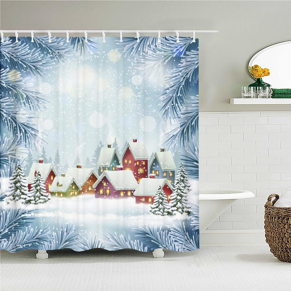 

Christmas Shower Curtains Christmas Snowflake Landscape Polyester Fabric Bathroom Curtains Home Christmas Decoration Curtains W60H190(CM)-1 Pcs