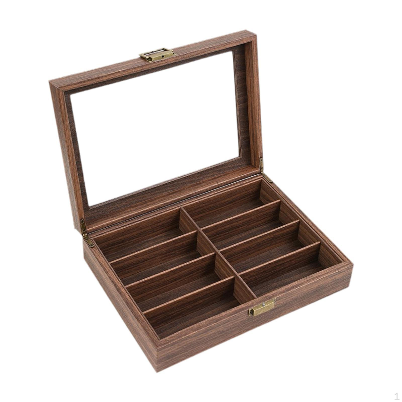 

Ящик для очков, держатель для очков, стеклянная крышка из искусственной кожи, деревянные очки для хранения очков 8 Grids